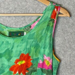 Jams World Vintage Sleeveless Tropical Floral Maxi Dress-Green-Women Size Small
